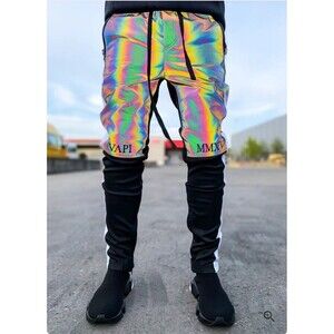Guapi Rainbow Reflective Biker Track Pants Mens 34 Cult Wear Streetwear Joggers